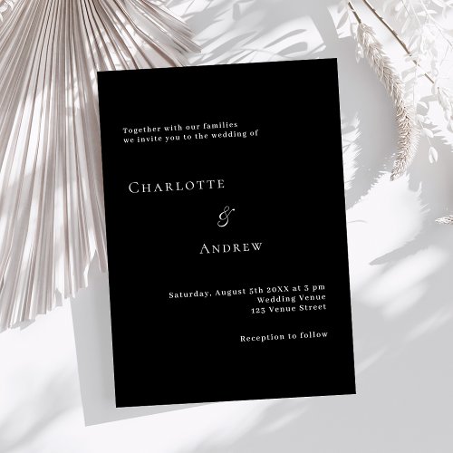 Wedding black white formal modern minimalist invitation