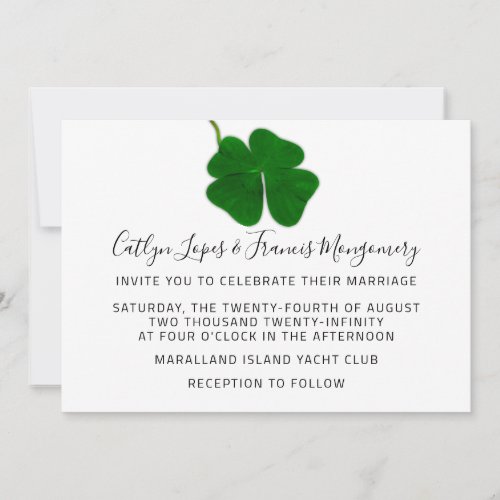 Wedding Black White Green Four_leaved Clover Invitation