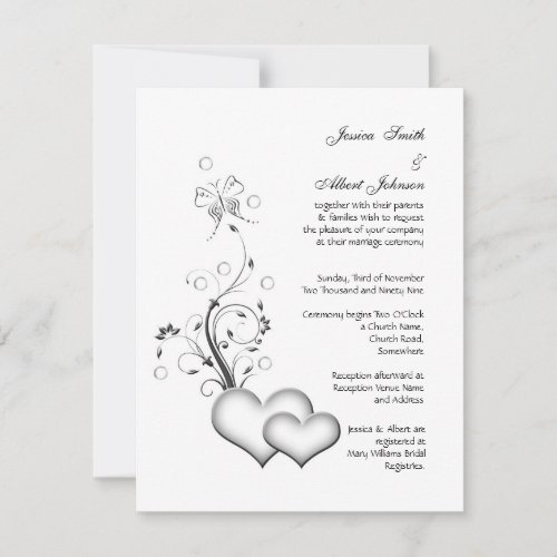 Wedding black&amp;white hearts invitation