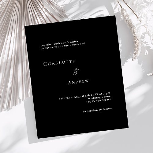 Wedding black white modern minimalist invitation
