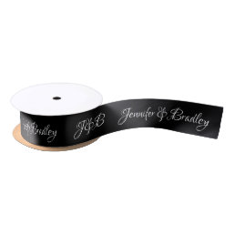 Wedding Black White Monogram Elegant Personalized  Satin Ribbon