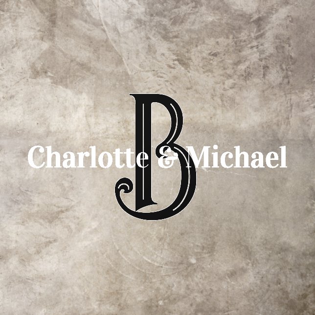 Wedding Black White Monogram Elegant Script Name Floor Decals (Insitu)