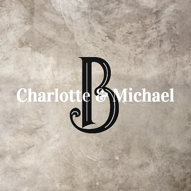 Wedding Black White Monogram Elegant Script Name Floor Decals | Zazzle