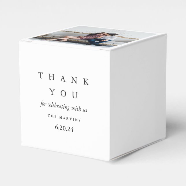 Wedding Black White Personalized Photo Thank You Favor Boxes (Front Side)