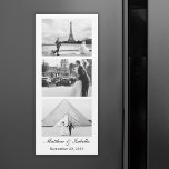 Wedding Black & White Photo Booth Strip Magnet<br><div class="desc">Custom wedding magnet favors designed as a photo booth strip and personalized with 3 photos of the couple. Design in black and white (to change it please click the button to edit the design) with custom names and the wedding date.</div>