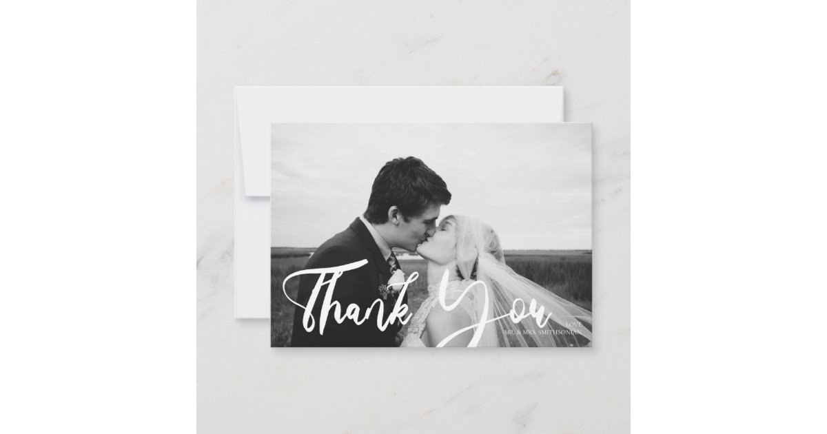 Wedding Black & White Photo Modern Typography 3 Thank You Card | Zazzle