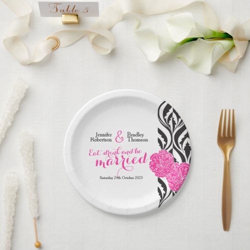Wedding black white pink custom paper plate