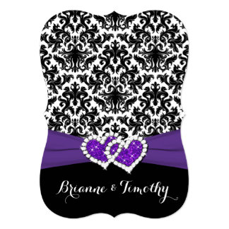 Wedding | Black White Purple | Damask | Hearts Card