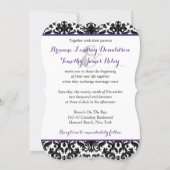 Wedding | Black White Purple | Damask | Hearts Invitation (Back)