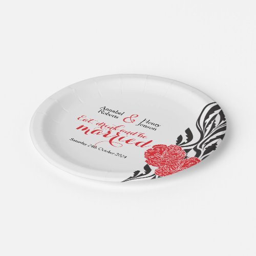 Wedding black white red custom paper plate