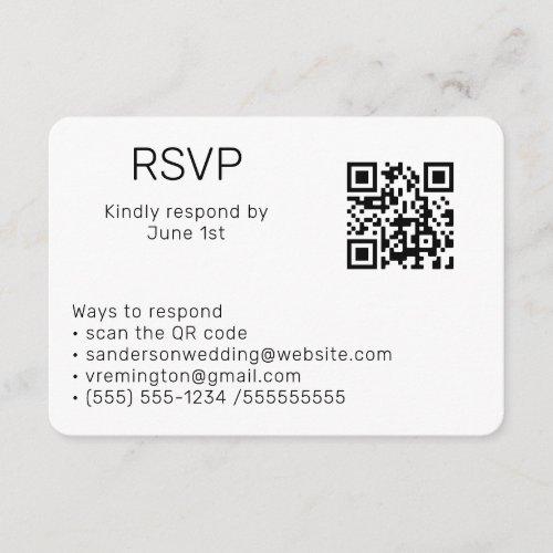Wedding Black white RSVP Online QR Code Photo   Enclosure Card