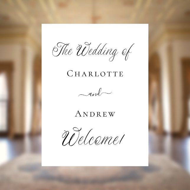 Wedding black white script modern welcome poster (Creator Uploaded)
