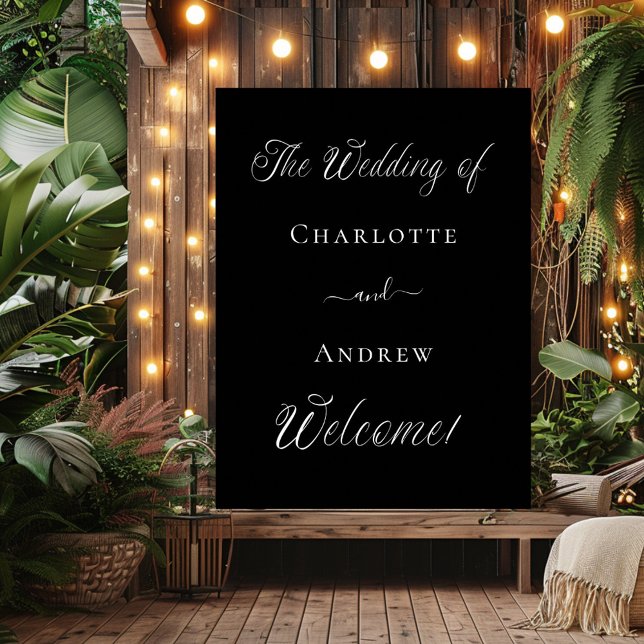 Wedding black white script welcome poster (Creator Uploaded)