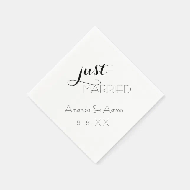 Wedding Black White Simple Classic Just Married Napkins | Zazzle