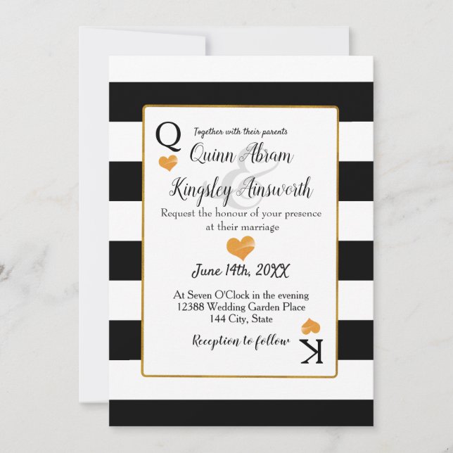 Wedding Black & White Stripes King & Queen Cards (Front)