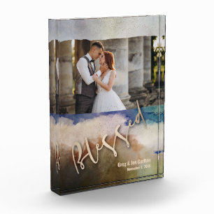 Wedding BLESSED Watercolor Photo Block