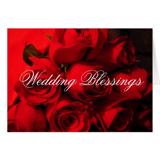"Wedding Blessings" Crimson Rose Bouquet Cards (Front Horizontal)