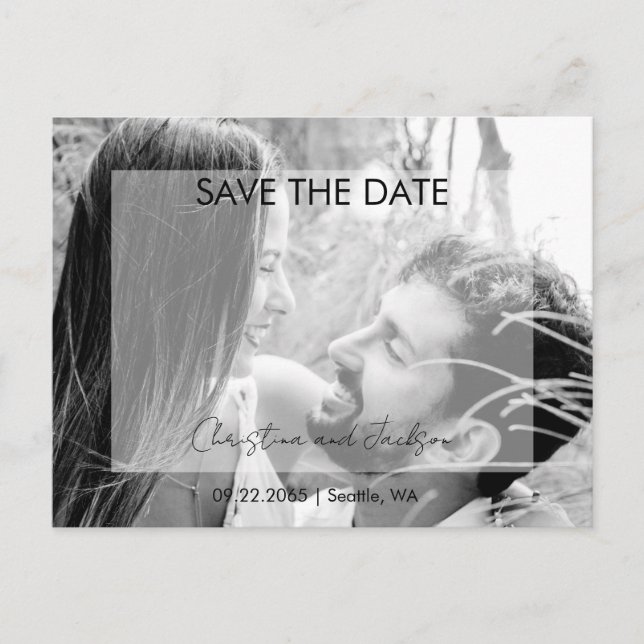 Wedding Bliss B/W Photo Save the Date Postcard (Front)