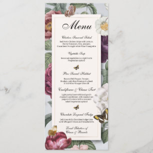 Wedding Bloom Floral Flower Butterfly Vintage Menu