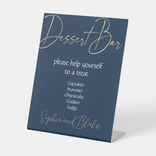 Wedding Blue and Gold Dessert Bar Pedestal Sign