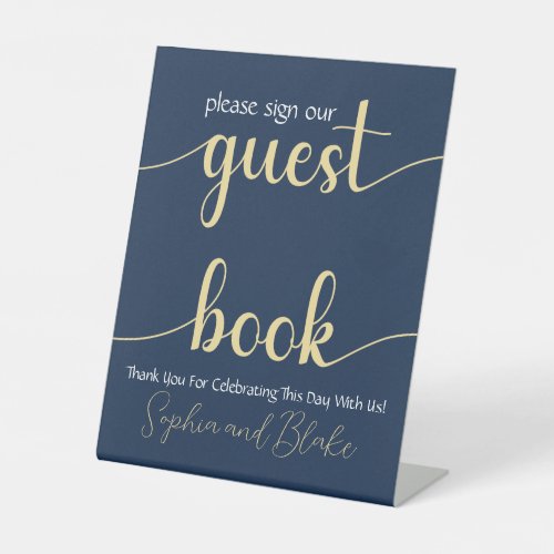 Wedding Blue and Gold Guest Book Pedestal Sign
