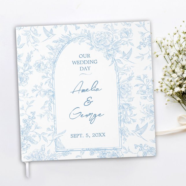 Wedding Blue and White French Toile Guest Book (French Toile Inspired Blue and White Wedding Guestbook Front)