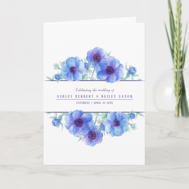 Wedding blue anemone flowers watercolor art program (Front)