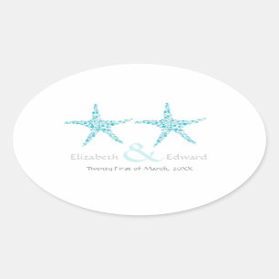 Wedding Blue Aqua Starfish Beach Save the Date Oval Sticker