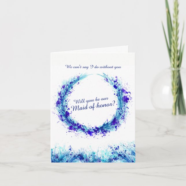 Wedding blue art will you be our maid of honor? invitation (Front)