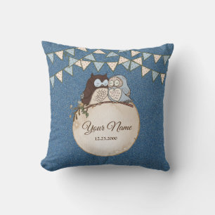 Wedding Blue Brown Owl Glitter Beautiful Throw Pillow