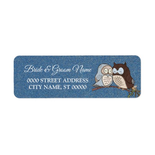 Wedding Blue Brown Owl Glitter Return Address Label