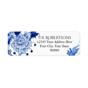 Wedding Blue Chinoiserie Floral Return Address Label