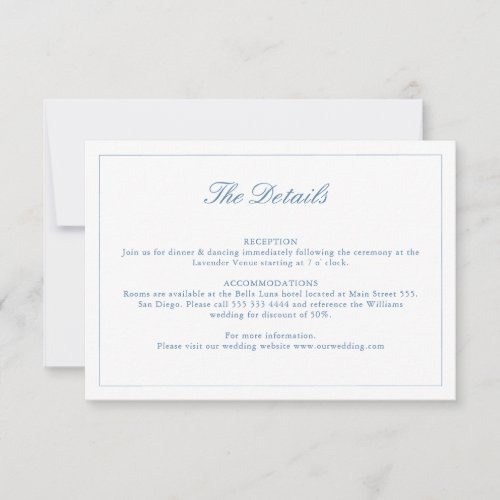 Wedding Blue Crest Monogram Details Card