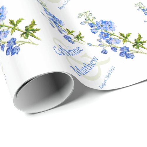 Wedding blue delphinium art custom wrap wrapping paper