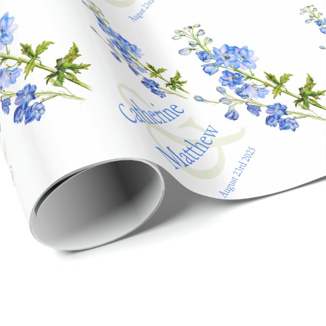 Wedding blue delphinium art custom wrap wrapping paper (Roll Corner)