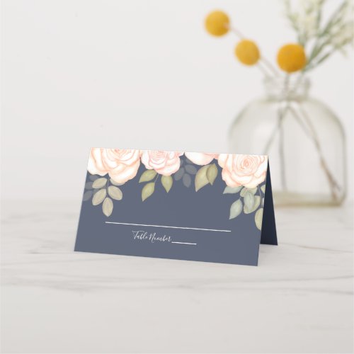 Wedding Blue Elegant Watercolor Table Number Place Card