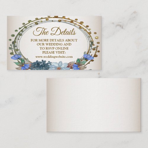 Wedding Blue Floral Golden Geometric Detail Enclosure Card