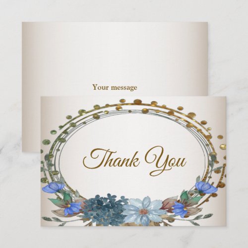 Wedding Blue Floral Golden Geometric Vintage Thank You Card
