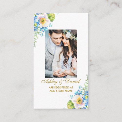 Wedding Blue Floral Photo Registry Insert Card