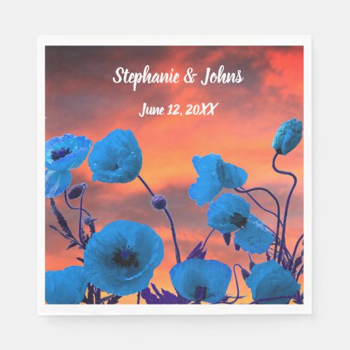 Wedding Blue Flowers Watercolor Floral Sunset Sky Napkins