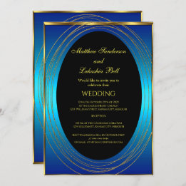 Wedding Blue gold Black Elegant Modern Invitation