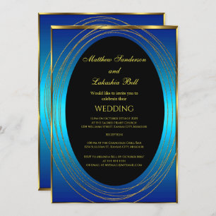 Wedding Blue gold Black Elegant Modern  Invitation