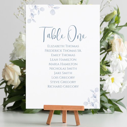 Wedding Blue Greenery Calligraphy Table Number