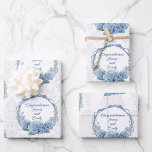 Wedding Blue Hydrangeas Personalize Names Damask 3 Wrapping Paper Sheets<br><div class="desc">Wedding Blue Hydrangeas Personalize Names Damask 3 Wrapping Paper Sheets</div>