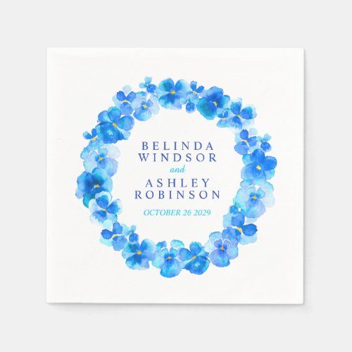 Wedding blue pansy flower custom napkins