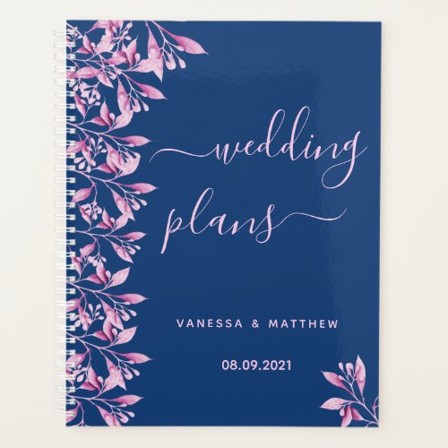 Wedding blue pink fall florals trendy script planner