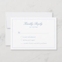 Wedding Blue Script Crest Monogram RSVP Card