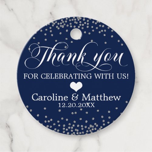 Wedding Blue Sprinkle Sparkle Silver THANK YOU Favor Tags