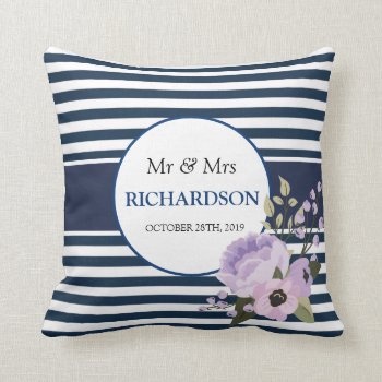 Wedding Blue Stripes Mr & Mrs Throw Cushion Pillow by visionsoflife at Zazzle