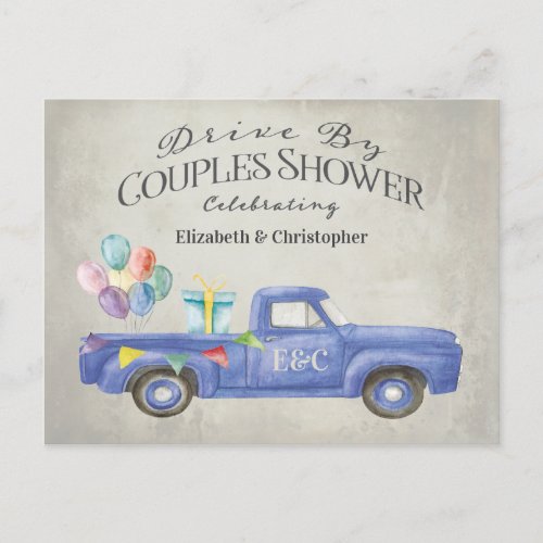 Wedding Blue Truck Drive By Couples Shower Postcard